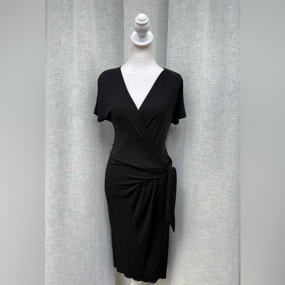 Anita Di Milano black short sleeve stretch viscose wrap dress